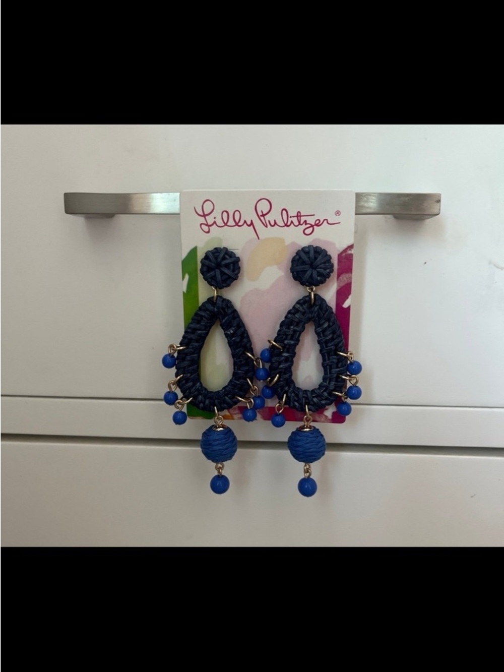 Lilly Pulitzer Royal Blue Woven Teardrop Dangle Earrings